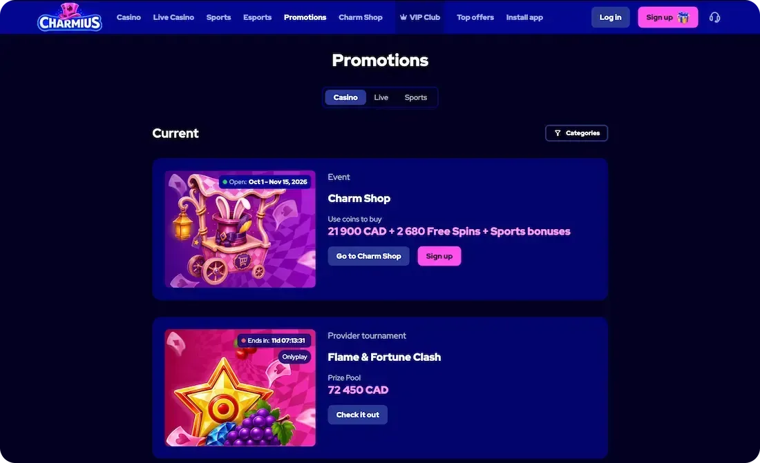 charmius casino bonus all